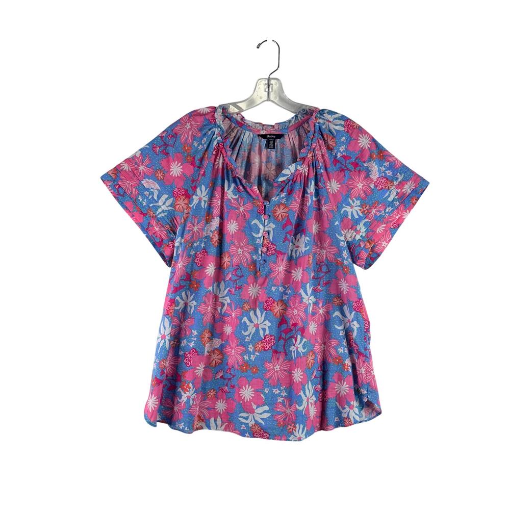 Hatley Short Sleeve Peasant Blouse Floral Pink Blue Womens Large